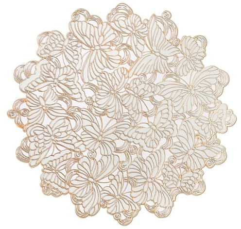 fanqaure Tischsets 6er Set, Runde Goldene Schmetterlings Platzsets, Hitzebeständig rutschfeste Tischmatten Dekorative Platzdeckchen für Party Hochzeit Restaurant