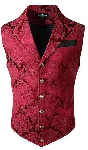 Chaleco de paisley para hombre, estilo victoriano, steampunk, gótico, chaleco de traje, chaleco de moda de un solo pecho, chaqueta sin mangas de corte ajustado con cuello en V, chaleco de esmoquin