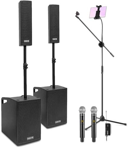 VONYX VX1050BT Pro Karaoke Machine with Handheld Wireless Microphone System, 1150W Column Array Speaker, Bluetooth Streaming, and Adjustable Tablet Stand - Ideal for Pubs, Bars, and Event Spaces