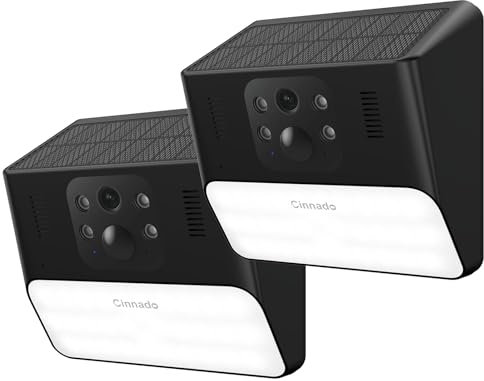Cinnado Camera Exterieur sans Fil - 2K Caméra de Surveillance sans Fil Panneau Solaire avec Projecteur, Détection Humaine IA & PIR, Éclairage Activé par Mouvement, Audio Bidirectionnel (Lot de 2)