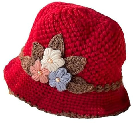 Chapeau en Laine Tricoté À Fleurs pour Femmes - Bonnet Tricoté À Fleurs Chaudes - Bonnet Au Crochet Tricoté À Fleurs Chaudes Et Coupe-Vent pour Femmes - Chapeau d'hiver Épais Français pour Dames,