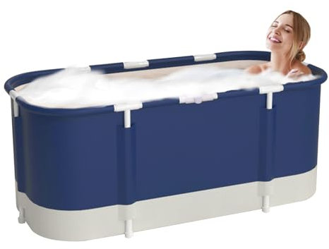 Sinbide Vasca da Bagno Pieghevole per Adulti, 115 x 60cm Facile Installazione, Vaschetta Pieghevole Eco-Friendly, Ideale per il Relax Domestico e SPA, Blu
