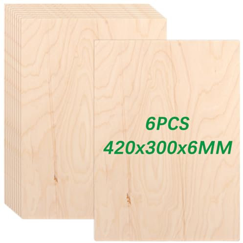 ZOFUN 6 fogli di compensato A3 da 6 mm, 420 x 300 mm, compensato di betulla, sottili tagli di legno per fai da te, lavorazione laser, pirografia, modellismo, regali