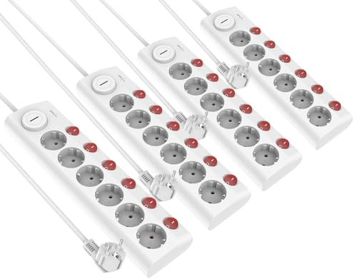 revolt Multi Steckerleisten: 4er-Set 6-fach-Steckdosenleiste, einzeln schaltbar, Hauptsch., 3.680W (Einzel-Schaltbare Steckdosenleiste, Steckdosen-Leiste mit Ausschalter)