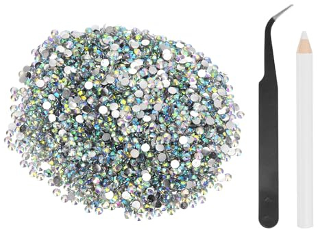 sourcing map 4000 diamantes de imitación de resina con parte trasera plana, SS16 de 4 mm, gemas de brillo redondas a granel con herramientas de recogida para manualidades, vasos, tazas, ropa, AB