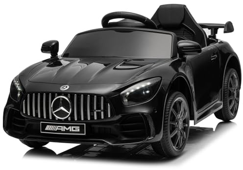 LEADZM Kinder Elektroauto Mercedes Benz AMG mit 12V Kinderauto Elektrisch 2,4G-Fernbedienung, Elektrofahrzeuge 2-türig mit MP3, Musik, Hupe, LED-Leuchten (Schwarz 2)