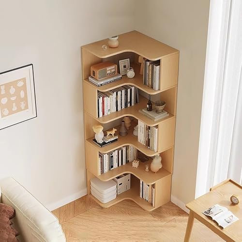 6-Tier Corner Bookshelf, Modern Tall Bookcase with Anti-Drop Panel, L-Shaped Etagere Shelf, Freestanding Display Rack for Home Office and Living Room Storage Organizer