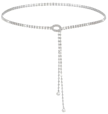Kifmurase Glitzer Gürtel Damen, Strass Glitzer Taillengürtel Silber, Glitzergürtel Kristall Gürtel Damen, Verstellbarer Strass Kettengürtel Glitzergürtel, für Abendkleid Rhinestone Belt