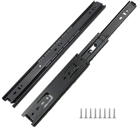 2 Stück Schubladenschienen 200mm Vollauszug 3 Falten 45kg Schwarz | Teleskopauszug Schublade Tragkraft mit Kugelgelagerten Schubladenauszug