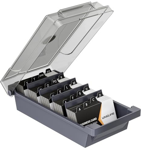 Uniclife Porta biglietti da visita per scrivania, grande organizer in plastica per biglietti da visita con coperchio, scatola porta biglietti da visita, capacità 500 biglietti