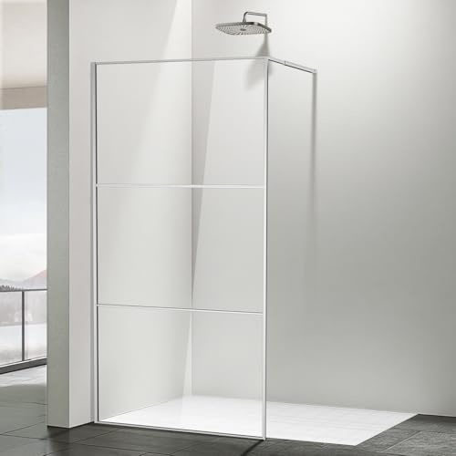 Vkechh Mampara de ducha de 100 x 200 cm, mampara de ducha de cristal de 3 paneles de cristal, cristal de seguridad templado de 5 mm, montaje izquierdo/derecho, ancho ajustable de 0 a 10 mm, marco de