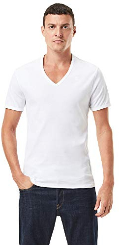 G-STAR RAW Herr bas V-hals 2-pack t-shirt, Vit (White D07207-124-110), S