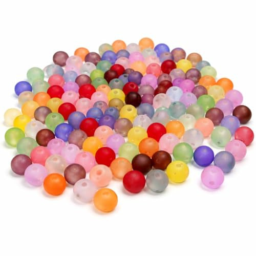 R73 - 100 perle di vetro, effetto ghiacciato, set di perle da 6 mm, opache, colorate