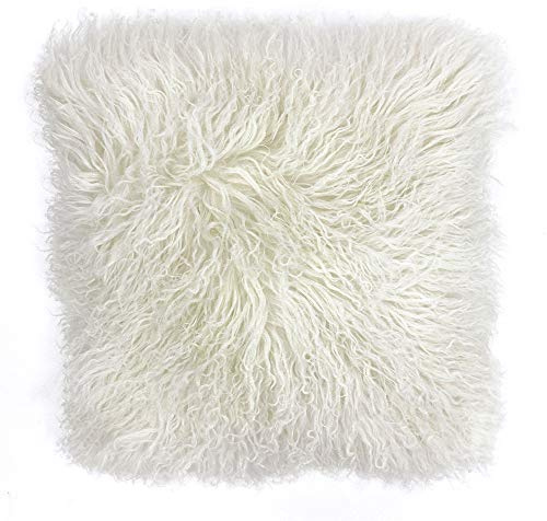 Riva Paoletti Mongolian Cushion Cover - Pristine White - 100% Natural Sheepskin Fur Fabric - Luxurious Suede Feel Reverse - 100% Wool - 40 x 40cm (16 x 16 inches) - Designed in the UK