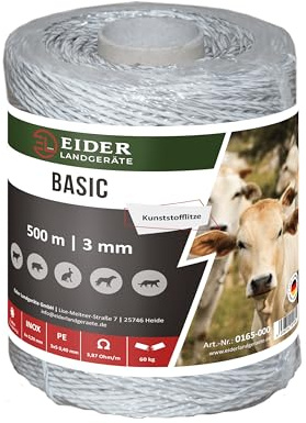 Weidezaunlitze Eider Basic, 500m Rolle, 3 mm, weiß, Niroleiter - Top-Qualität *Made in Germany*