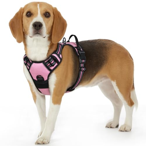 Eagloo Hundegeschirr Kleine Hunde, Anti Zieh Verstellbare mit 2 Clips | Anti Würg, Weich gepolstert, Reflektierend, Sichere Schnallen und Einfacher Haltegriff für Spaziergänge, S, Rosa