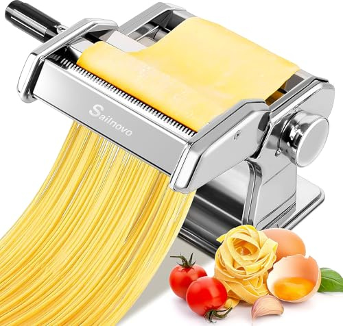 Sailnovo Pasta Maker Machine, Manual Pasta Machines with 9 Adjustable Thickness Settings & 2 Width for Making Homemade Spaghetti, Fettuccini, Lasagna, or Dumpling Skins, Easy to Clean
