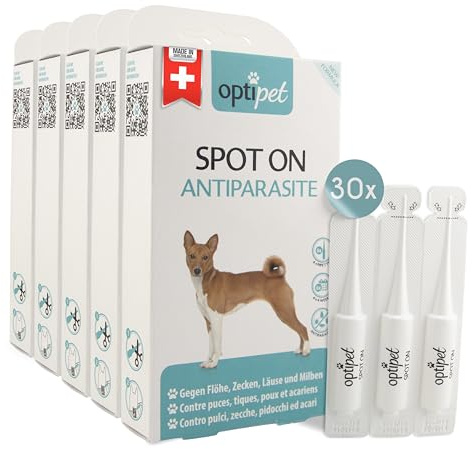 Optipet Spot On für Hunde 30x1,5ml Pipetten, Hochwirksam bis zu 120 Wochen gegen Milben, Flöhen, Zecken, Läusen