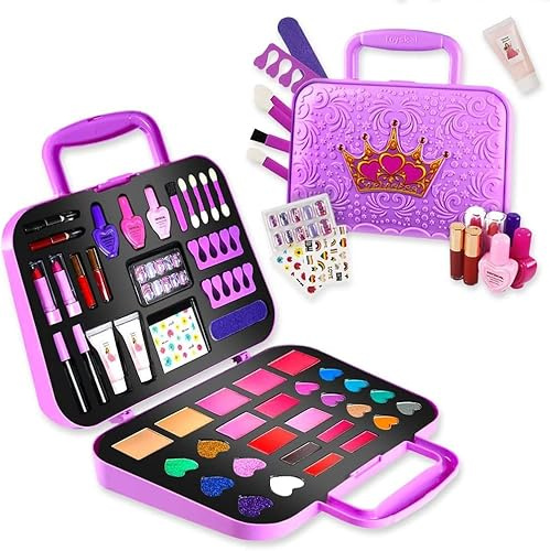 Toysical Kids Makeup Kit, 51 PCS Pretend Play Set for Kids, Real Makeup Toys for Girls, Non Toxic, Princess Toys for Girls, Birthday Gift for 3 4 5 6 7 8 9 10 Years Old Children