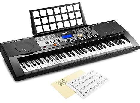 Max KB3 Electric Keyboard Bundle - 61-Key Full-Size Digital Music Keyboards with Velocity Sensitive Keys, Keynote Stickers & 6-Month Online Piano Lessons - Ideal Keyboard for Learners