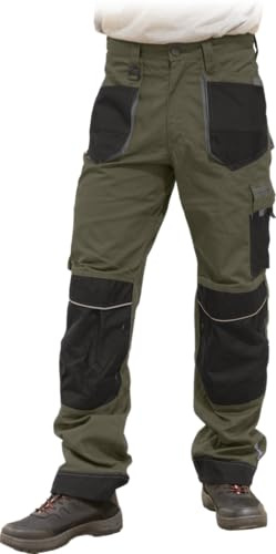 Leber&Hollman Arbeitshose für Herren - Sicherheitshose für Männer - mit Taschen für Kniepolster - Bundhose - Berufsbekleidung - Khaki-schwarz-grau - Größe 58