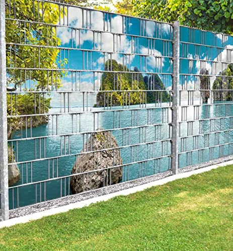 MyMaxxi Infinity Zaunsichtschutz | Strand 05 Teil1 Motiv 9 Streifen | Sichtschutzstreifen für Doppelstabmattenzaun | Windschutz Sonnenschutz Blickdicht | Sichtschutz Garten | Sichtschutz