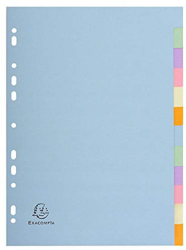 Exacompta 1612E Pastell-Register Forever 10er Pack für DIN A4 aus Recyclingkarton 12-teilig volle Höhe 22 x 29,7 cm vollfarbig 2 x 6 Farben Blauer Engel Pastellcolor Aquarel Trennblätter Trennstreifen