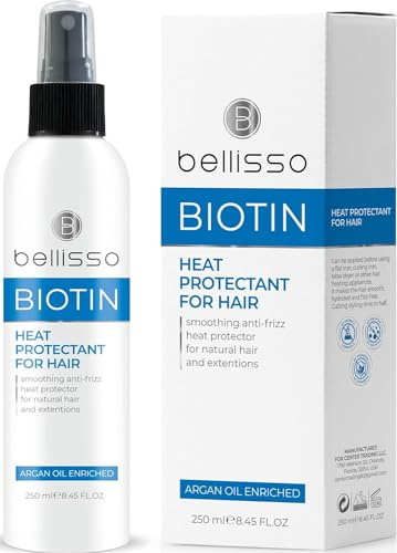 Biotin Heat Protection Hair Spray with Moroccan Argan Oil - Thermal Resistant Styling Products for Women - Frizzy, Black and Curly Hair - Anti Frizz, Leave In Conditioner - Flat Iron and Blow Dry
