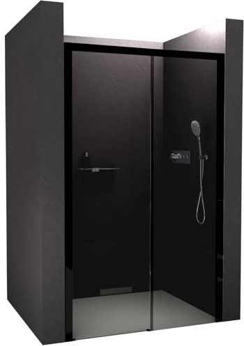 BERNSTEIN Nischendusche mit Schiebetür Soft-Close 120x195cm DX906 Flexible Montage Grauglas Echtglas-Dusche mit NANO Duschwand, Profilfarbe in Schwarz