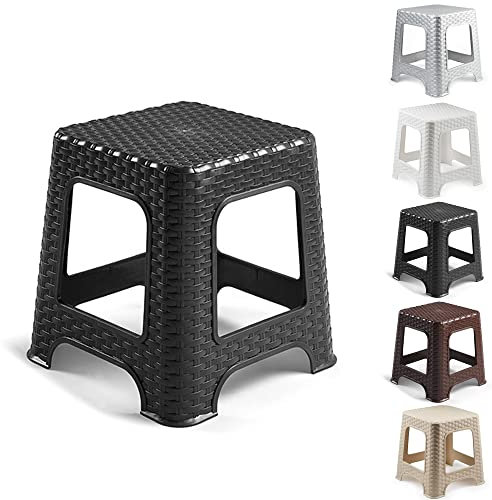 Step Stool Lightweight Strong Compact Non-slip Multi-purpose Easy Carrying Stool for Kids & Adults, Work in Kitchen Garden Bathroom Indoor or Outdoor Use (Rattan Black Stool (D2))