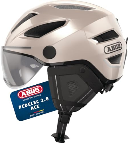 ABUS Stadthelm Pedelec 2.0 ACE - Fahrradhelm mit Rücklicht, Visier, Regenhaube, Ohrenschutz - für Damen und Herren - Gold, Größe S
