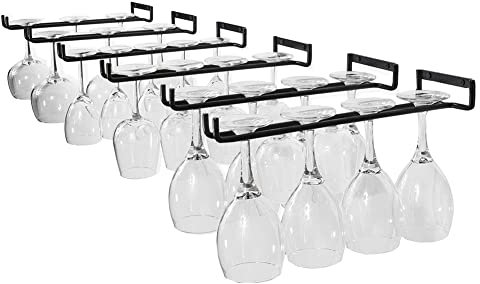KILLIAN'S Store 6 Pcs Wine Glass Racks Wall Mounted Hanging Wine Glass Holder Wine Cup Glasses Storage Hanger Display Shelf For Bar Kitchen Cabinet Black