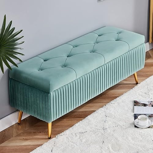 Sitzbank mit Stauraum Samt mit einfacher Montage für Wohnzimmer Truhenbank Flur Garderoben und Schlafzimmer Bettbank (A, 100 * 40 * 45cm)
