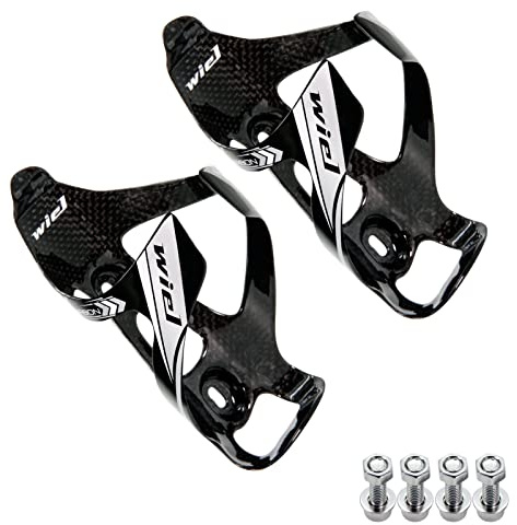 Wiel Full Carbon Fiber Bike Water Bottle Holder Cage Light Drink for MTB Road Bike Cycling (2Pcs Black Silver 3K Glossy)