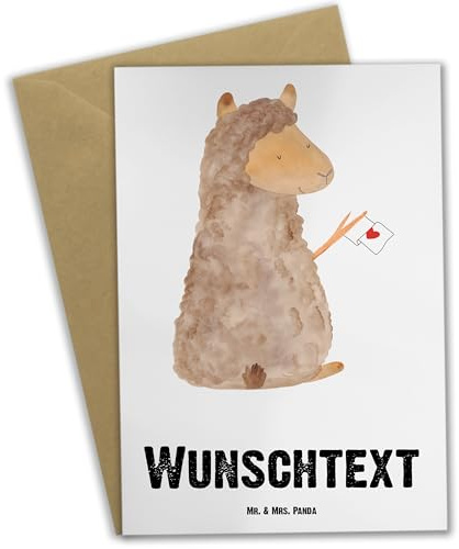 Mr. & Mrs. Panda Personalisierte Karte Alpaka Fahne - Geschenke, Grußkarte, personalisiert, Alpakas, Lama, Liebe, personalisierbar, Grußkarten, Lamas, individuelle