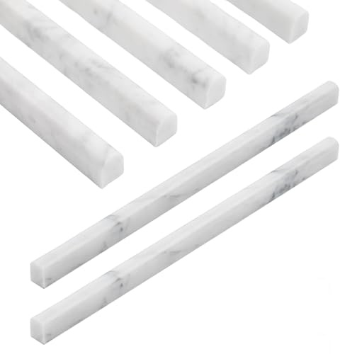 Diflart Carrara Weißer Marmor-Bleistifteinsatz, 1,27 x 30,5 cm, geschliffen, Fliesenkante, Eckverkleidung, Molding Bullnose Fliesen, Dusche, Badezimmer, Küche, Wohnzimmer, 10 Stück