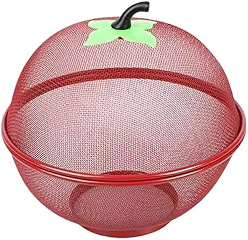 Cesto di frutta in filo metallico per snack, cesto di frutta con coperchio, cestino per frutta in rete con coperchio, per ornamenti da cucina (rosso)