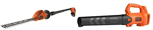 BLACK+DECKER Tagliasiepi a Batteria Litio su asta di prolunga - Lunghezza lama 43 cm & Soffiatore Foglie a Batteria Litio Sistema Assiale, Velocità di soffiaggio 145 Km/h