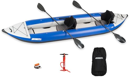 Sea Eagle 420X Explorer Inflatable Kayak- Fishing, Touring, Camping, Exploring &White Watering-Self Bailing, Removable Skeg, Drop Stitch Floor (420X Pro w/Carbon Paddle Package)