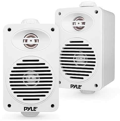 Pyle 200 Watt Bluetooth Indoor Outdoor Speakers Pair - Dual Waterproof 3.5” 2-Way Full Range Speaker System w/ 1/2” High Compliance Polymer Tweeter | Home, Boat, Marine, Deck, Patio, Poolside (White)
