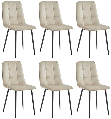 Colenis - Ela Esszimmerstühle - 6er Set - Beige - Samt - Für Esszimmer, Küche & Wohnzimmer - Modernes Design
