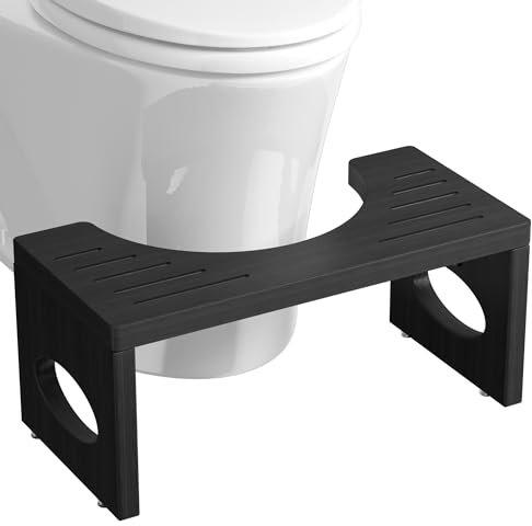 ROMGUAR CRAFT 17,8 cm Bambus-Toilettenhocker, faltbarer Kothocker, Badezimmer-Tritthocker Kniebeugen (schwarz)