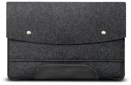Pack & Smooch Hülle Filz kompatibel mit MacBook Pro 14 | 100% Merino Wollfilz | Pflanzlich gegerbtes Leder | Farbe Anthrazit/Schwarz | Hampshire
