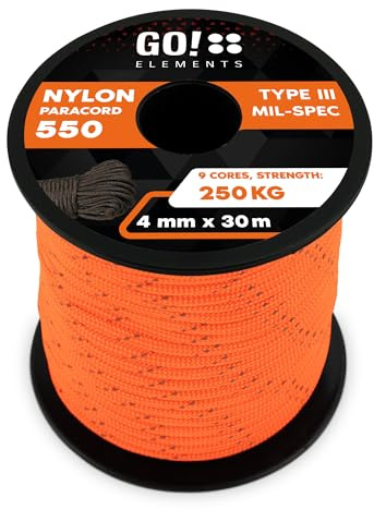 GO!elements Paracord Seil aus reißfester Nylonschnur - 4mm Paracord 550 Typ III Schnur - geeignet als Allzweckseil & Reepschnur - Max. 250kg