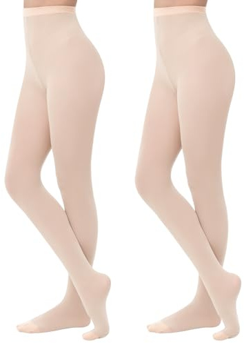 MANZI 2 Pairs Women’s Transition Ballet Stocking Tights Convertible Dance Performance Tights for Women Ballet Pink S-M