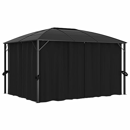 Mengtu Gazebo con tende, 400 x 300 x 265 cm, antracite, riparo da giardino per esterni, patio, cortile e prato, tenda per feste, tendone per eventi