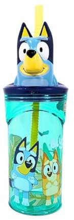 My sweety pop - Wiederverwendbarer Trinkbecher mit Strohhalm für Kinder - Kunststoff - Kindergarten - Schule - Urlaub - Mahlzeit - 23cm - 360ml - Hydration - Geschenkidee - 3D - BPA frei (Bluey -