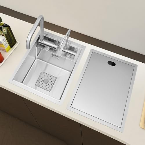 PQXQZ Fregadero Camper, Fregadero Cocina con Grifo Combinado, Fregadero de Barra, Lavabo de Acero Inoxidable con Tapa