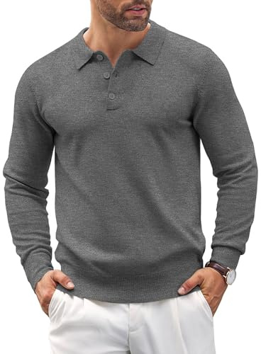 COOFANDY Maglione da Uomo Maglione Polo Maglioni Lavorati A Maglia A Maniche Lunghe Felpa Basic Casual di Colore Invernale E Pullover Lavoro Regular Fit Grigio Scuro M