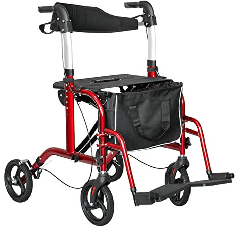 Andador de movilidad para personas mayores, andador de ruedas liviano, andador de movilidad plegable de cuatro ruedas, ayuda para discapacitados con asiento, respaldo, cesta, bolsa de transporte,Red